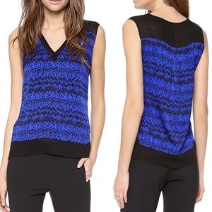 Veronica Beard silk v-neck elegant sleeveless blouse - black and blue - size 4